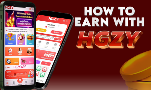 A picture of two cellphones showing the content of the HGZY App and how to earn money with it.