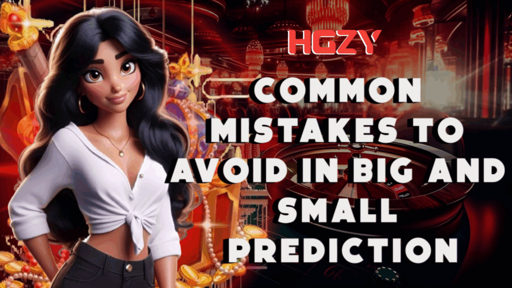 A stylized, animated female character stands confidently on the left, The goal is to warn users about typical errors in “big and small” prediction games.